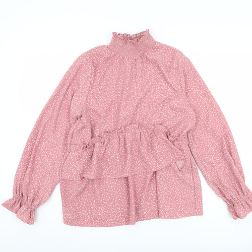 Lost Ink Women's Pink Polka Dot High Neck Blouse, Size 6