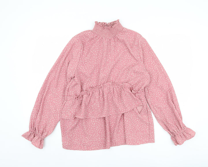 Lost Ink Women's Pink Polka Dot High Neck Blouse, Size 6