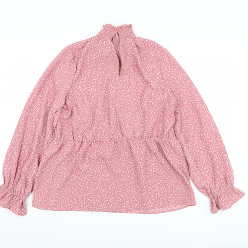 Lost Ink Women's Pink Polka Dot High Neck Blouse, Size 6