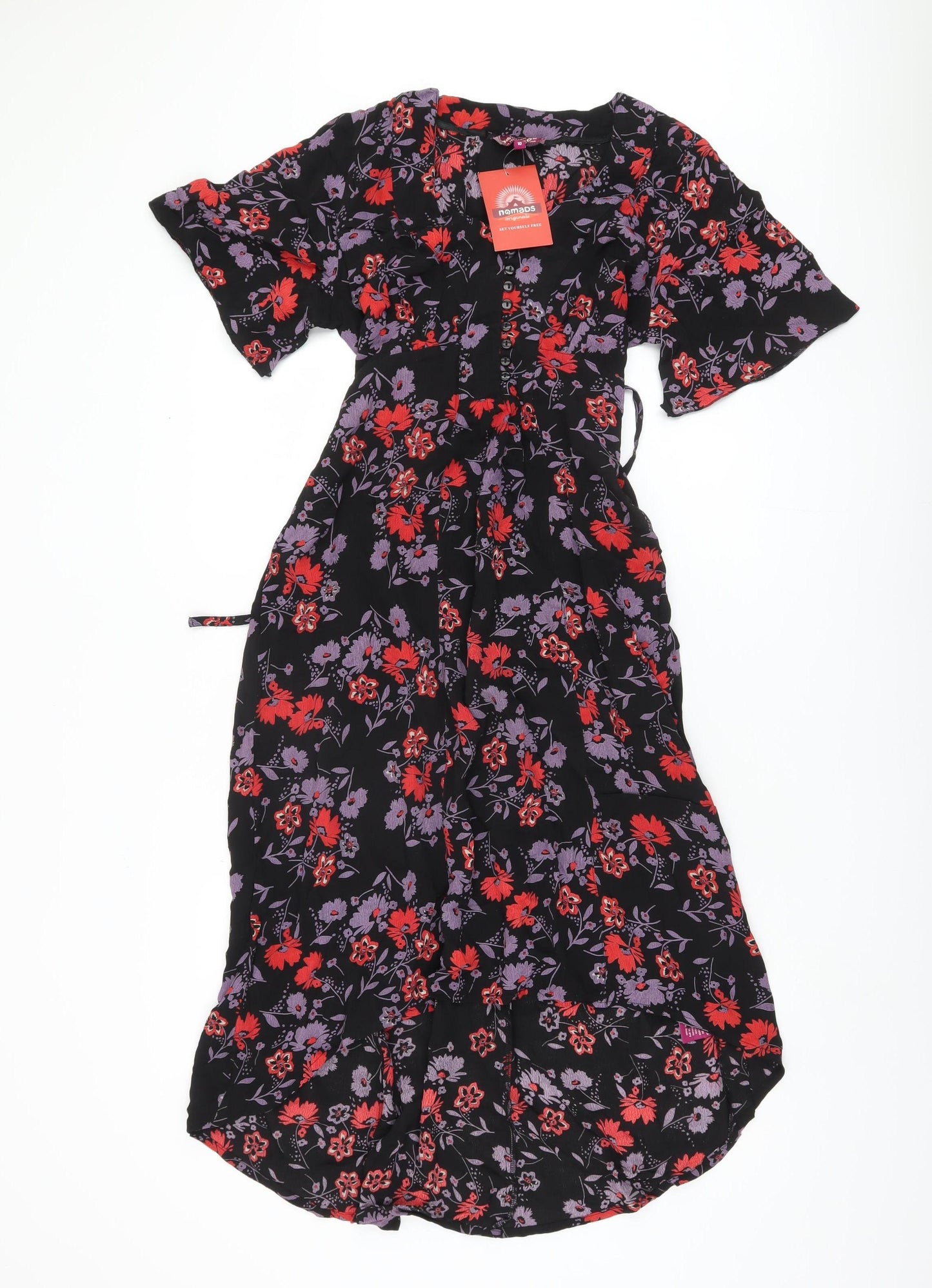 Nomads Women's Black Floral Midi Dress Size 10