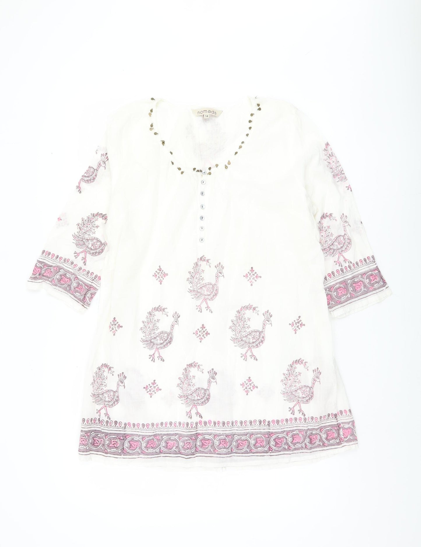 Nomads Women's White Embroidered Tunic Size 14