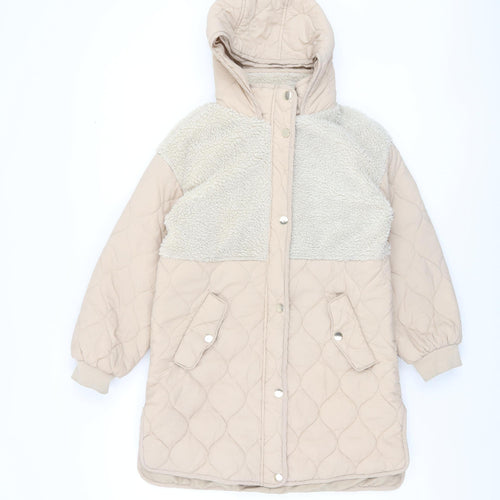 Next Girls Beige Hooded Puffer Jacket Size 9 Years Winter Coat