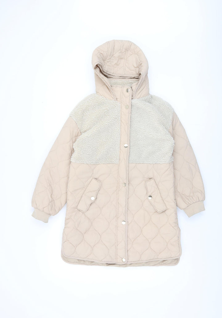 Next Girls Beige Hooded Puffer Jacket Size 9 Years Winter Coat