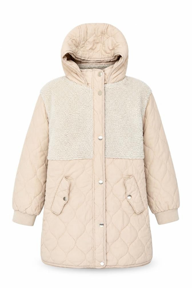 Next Girls Beige Hooded Puffer Jacket Size 9 Years Winter Coat