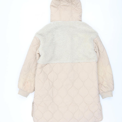 Next Girls Beige Hooded Puffer Jacket Size 9 Years Winter Coat
