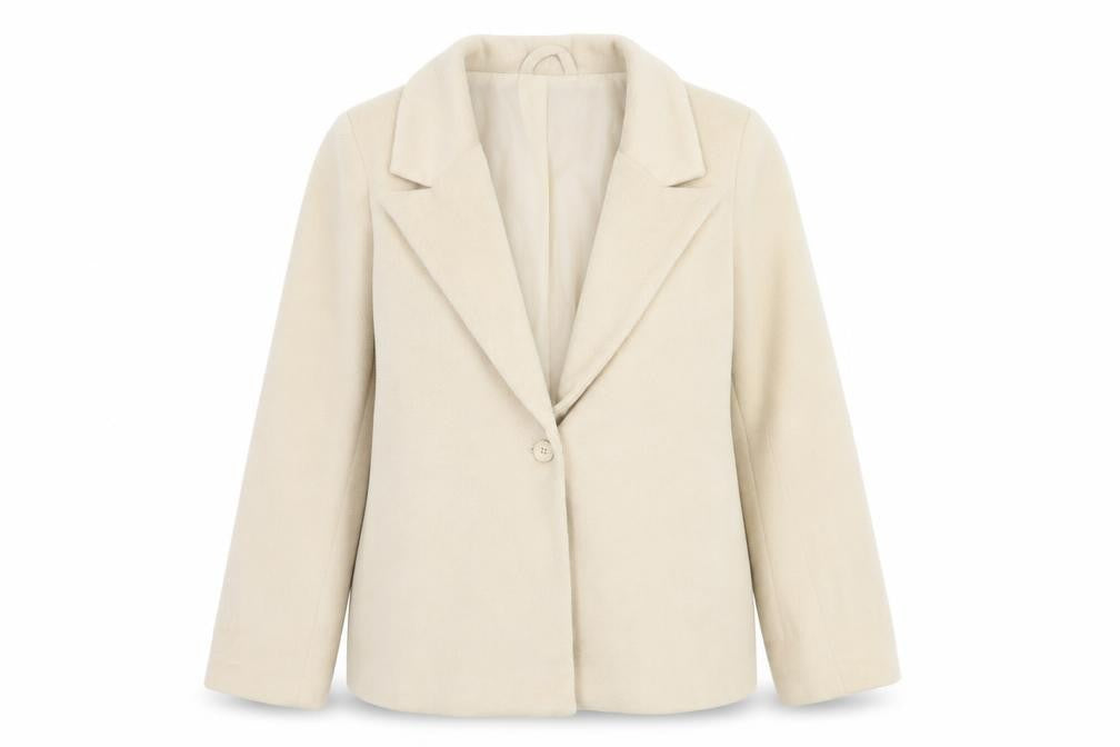 Front view of PRETTYLITTLETHING Women's Beige Blazer, size 10