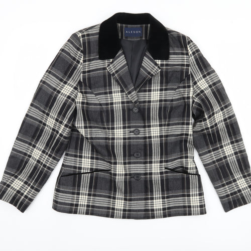 Alexon Women's Black Plaid Blazer 12 - Wool Tailored Jacket