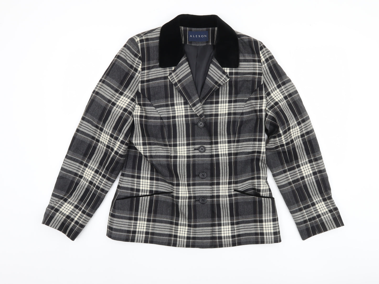 Alexon Women's Black Plaid Blazer 12 - Wool Tailored Jacket
