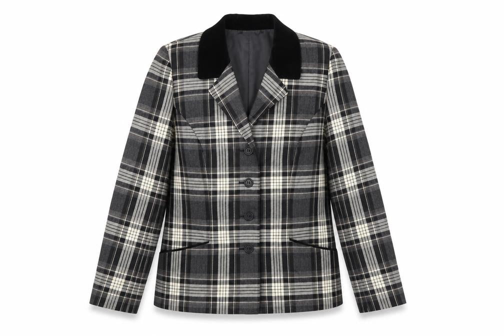 Front view of Alexon Women's Black Plaid Blazer 12 - Wool Tailored Jacket