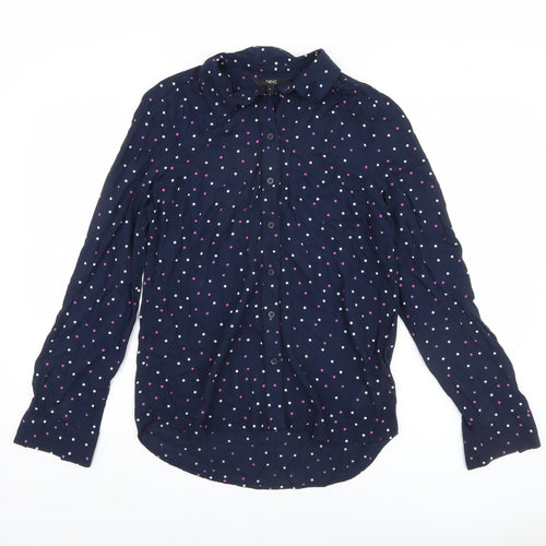 Next Women's Blue Polka Dot Button-Up Shirt Size 8