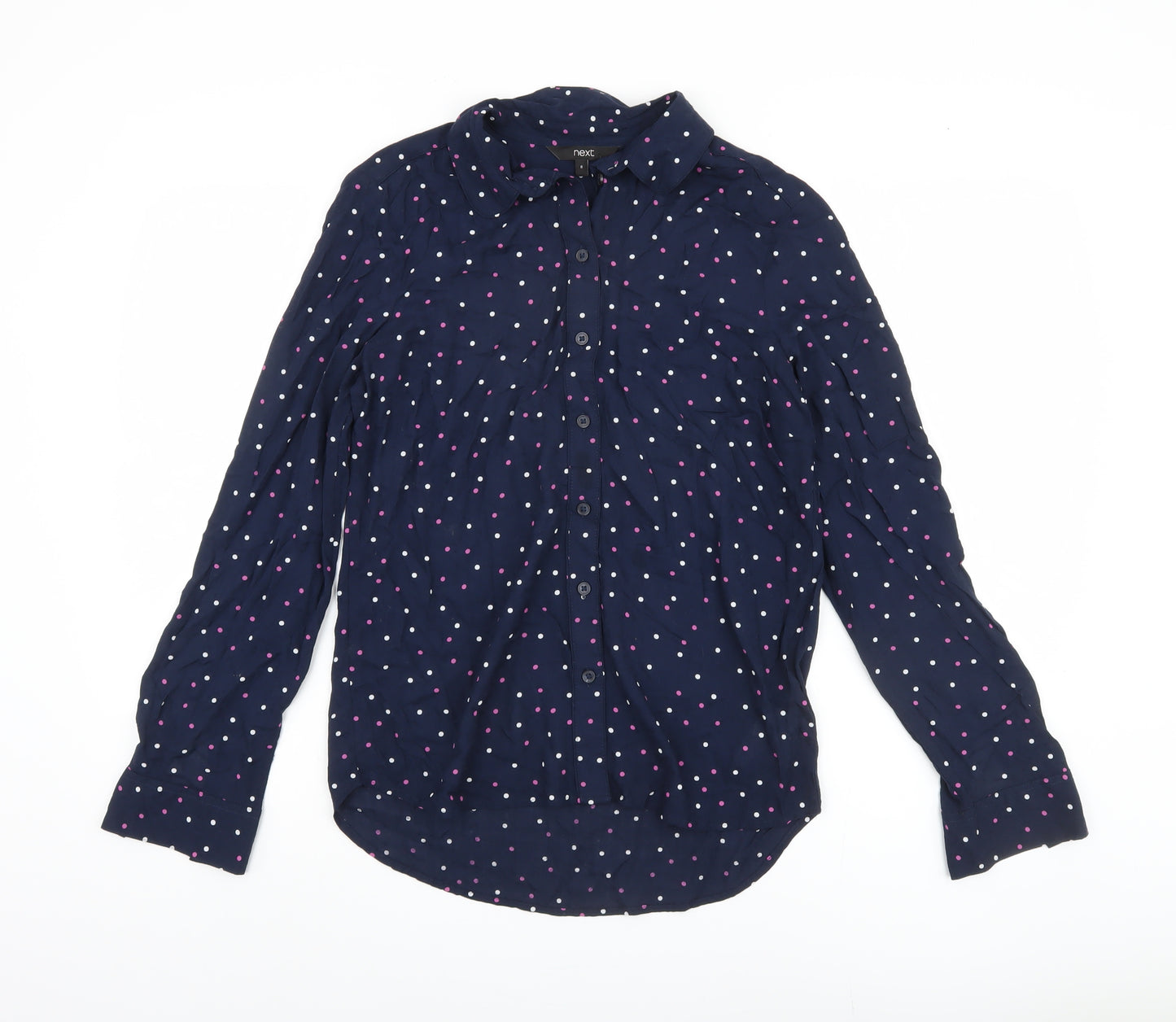 Next Women's Blue Polka Dot Button-Up Shirt Size 8