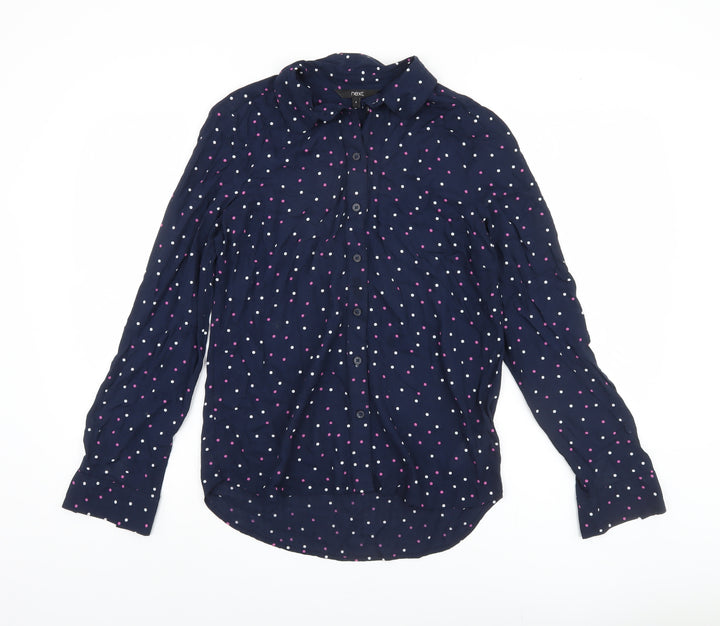 Next Women's Blue Polka Dot Button-Up Shirt Size 8