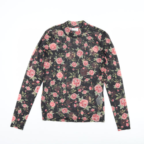 VILA Women's Floral Mesh Top Black Small