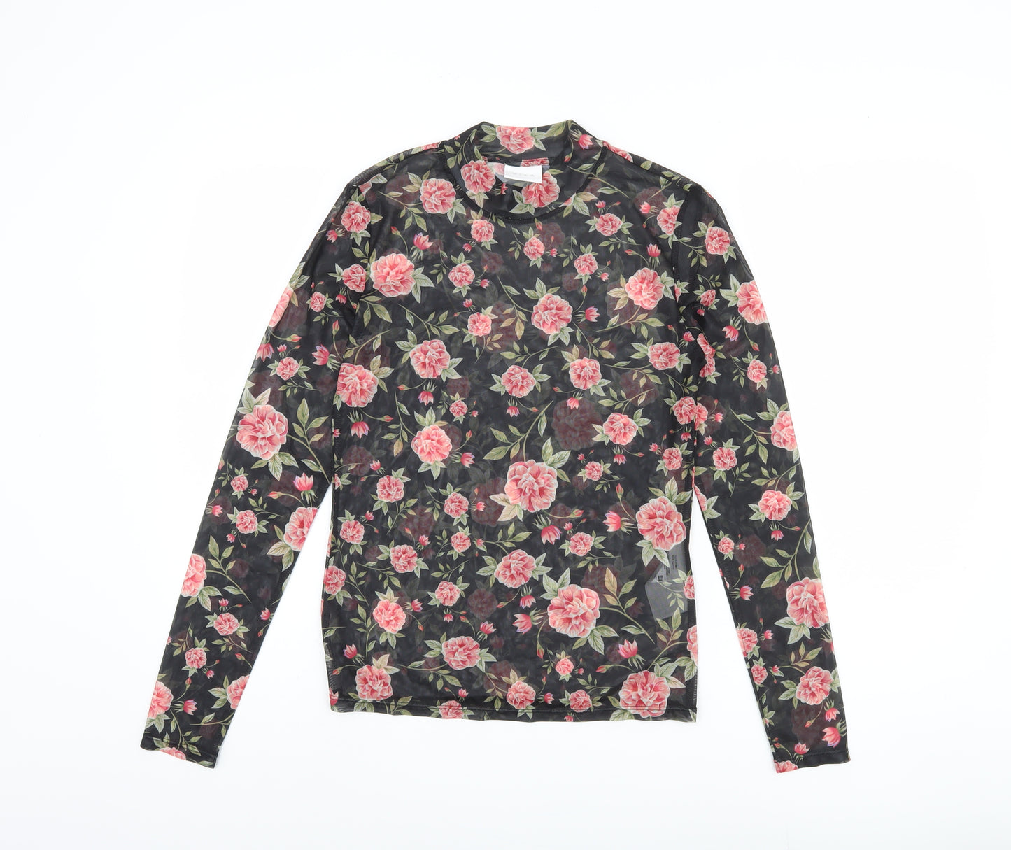 VILA Women's Floral Mesh Top Black Small