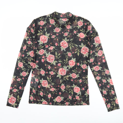 VILA Women's Floral Mesh Top Black Small
