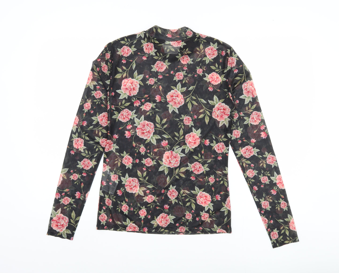 VILA Women's Floral Mesh Top Black Small
