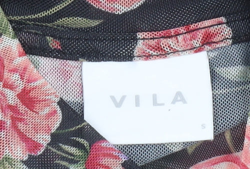 VILA Women's Floral Mesh Top Black Small