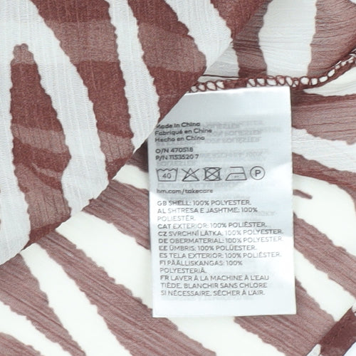 H&M Women's Brown Zebra Print Cropped Top, Size 8, Ruffle Accent
