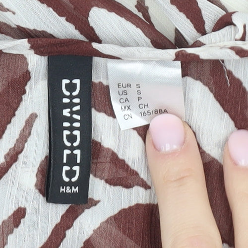 H&M Women's Brown Zebra Print Cropped Top, Size 8, Ruffle Accent