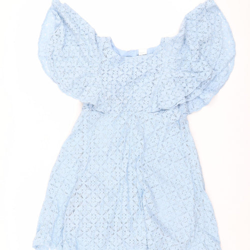 Next Girls Blue Lace Dress with Flutter Sleeves, 11 Years