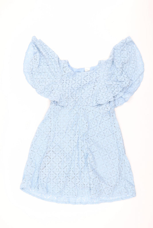 Next Girls Blue Lace Dress with Flutter Sleeves, 11 Years