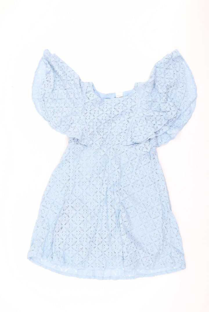 Next Girls Blue Lace Dress with Flutter Sleeves, 11 Years