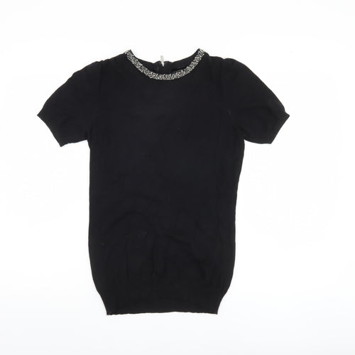 Next Women's Black Pullover Jumper, Size 6, Beaded Accent