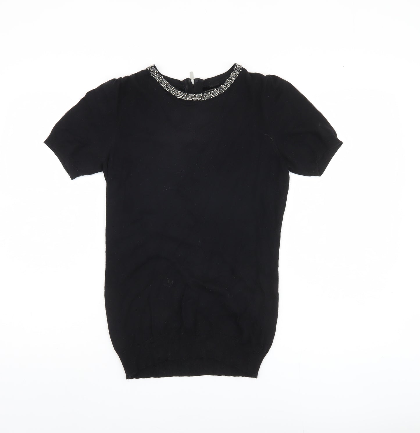 Next Women's Black Pullover Jumper, Size 6, Beaded Accent