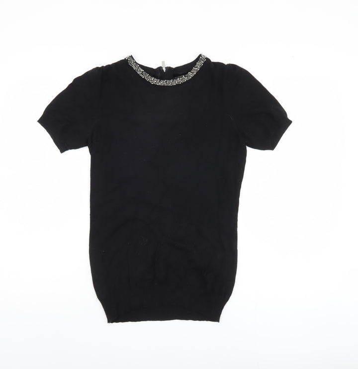 Next Women's Black Pullover Jumper, Size 6, Beaded Accent