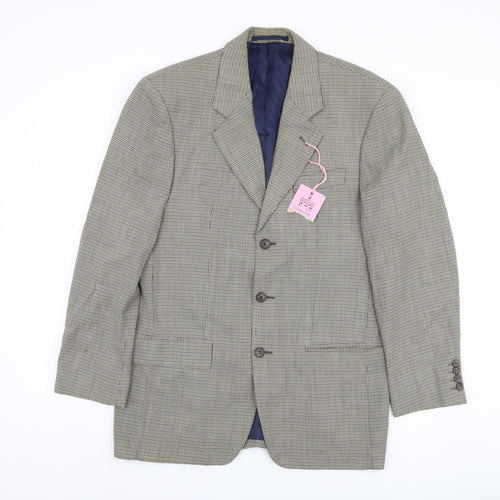 Blazer Men's Grey Check Wool Jacket Size 38R