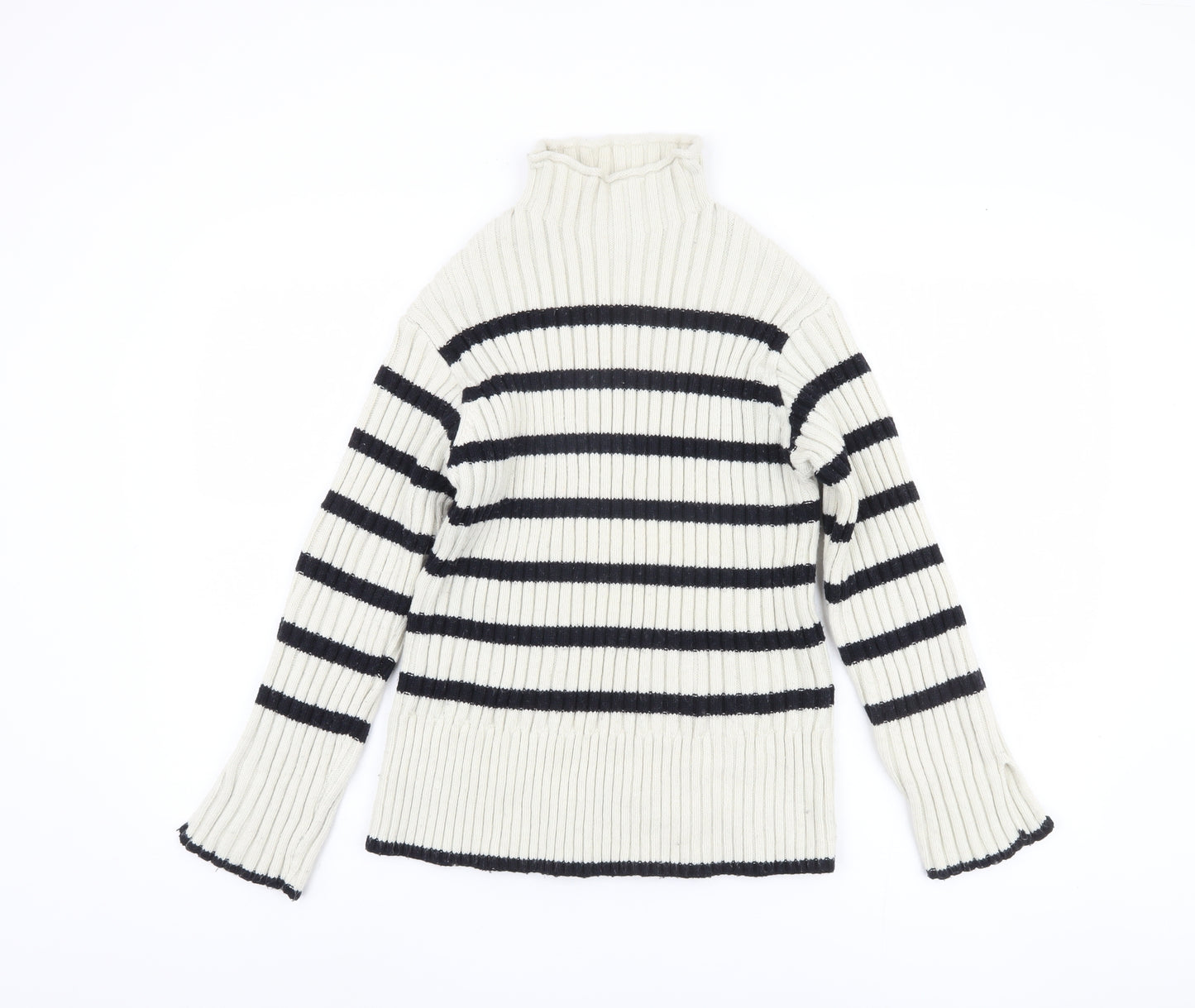 Zara Women's Ivory Striped Pullover Jumper, Size S