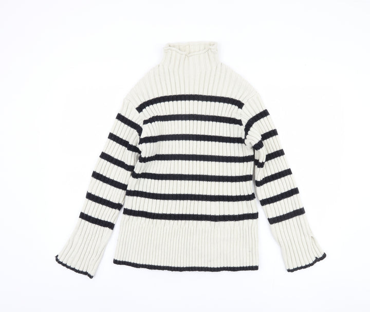 Zara Women's Ivory Striped Pullover Jumper, Size S