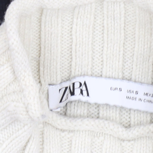 Zara Women's Ivory Striped Pullover Jumper, Size S