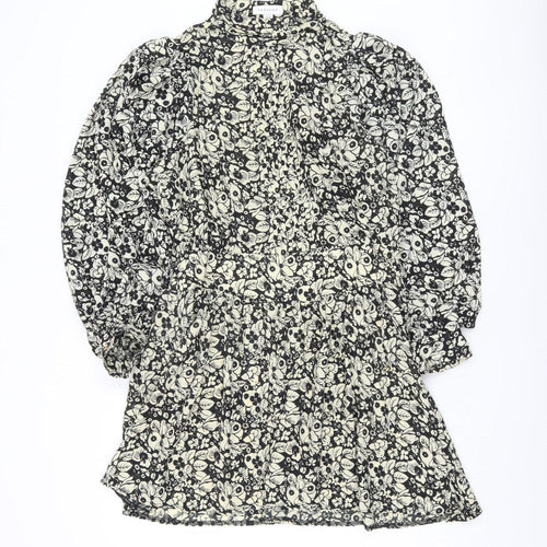 Topshop Women's Black Floral Shift Dress UK 12