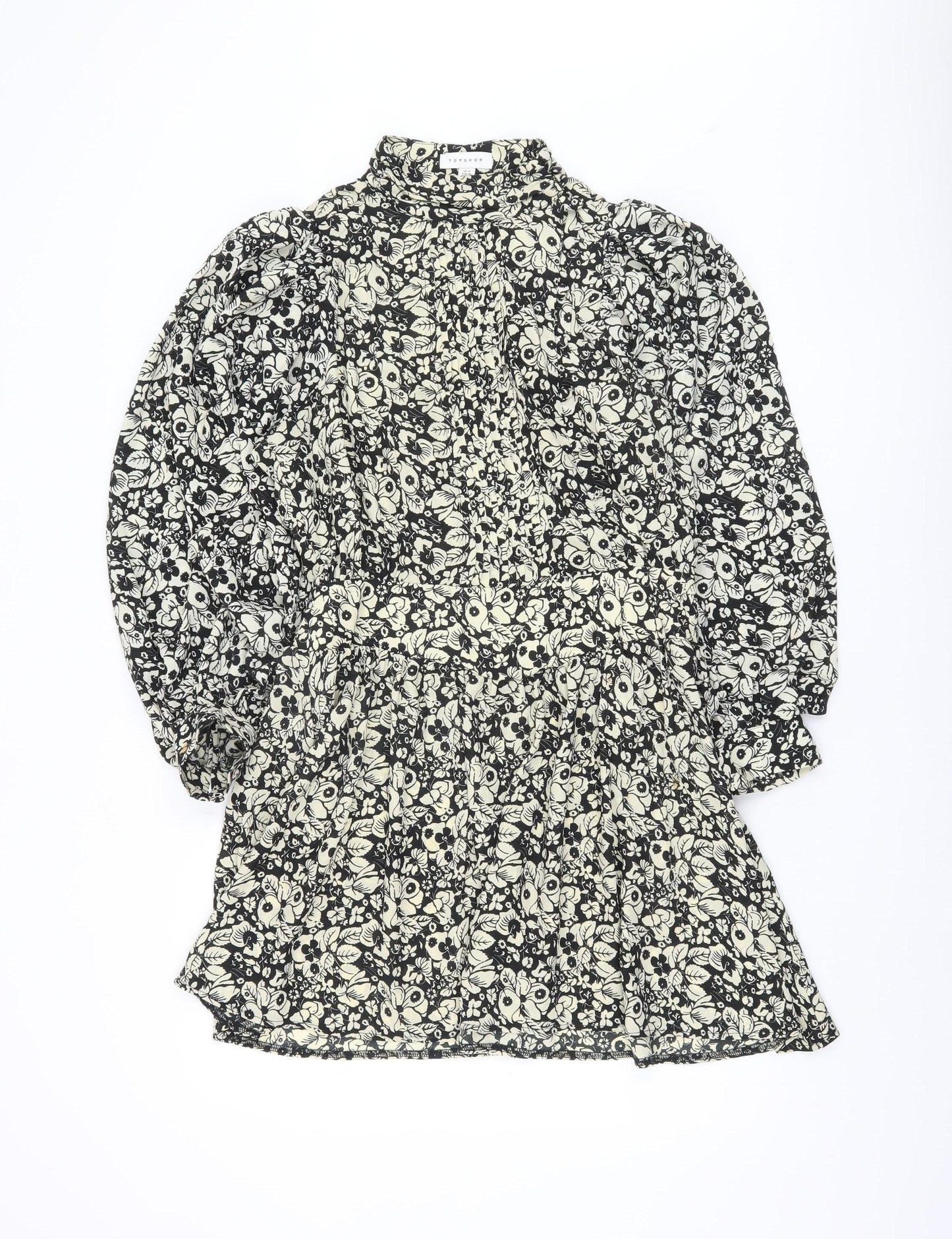 Topshop Women's Black Floral Shift Dress UK 12