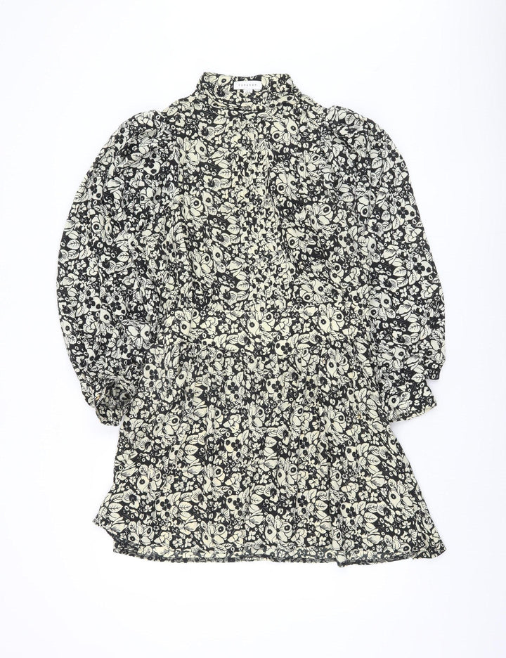 Topshop Women's Black Floral Shift Dress UK 12