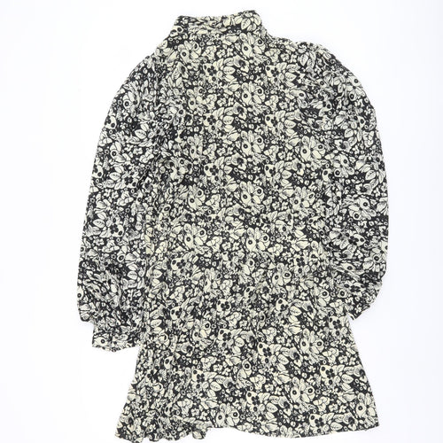 Topshop Women's Black Floral Shift Dress UK 12
