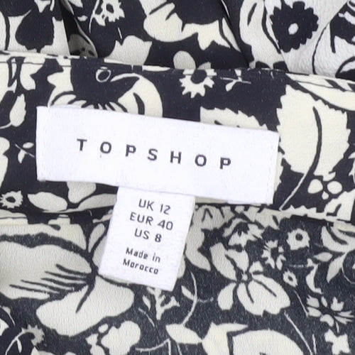 Topshop Women's Black Floral Shift Dress UK 12