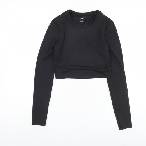 H&M Women's Black Cropped Long Sleeve Top Size 8