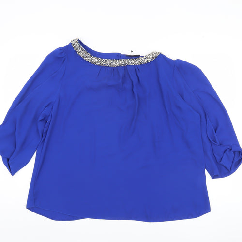 Wallis Blue Beaded 3/4 Sleeve Blouse Women Size 20