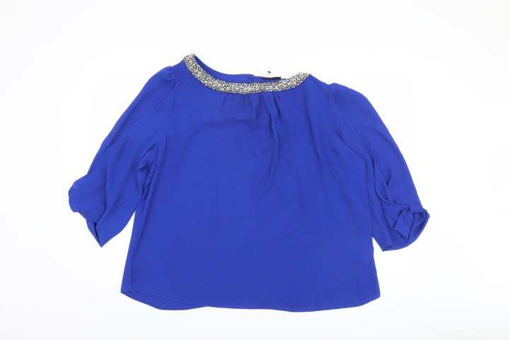 Wallis Blue Beaded 3/4 Sleeve Blouse Women Size 20