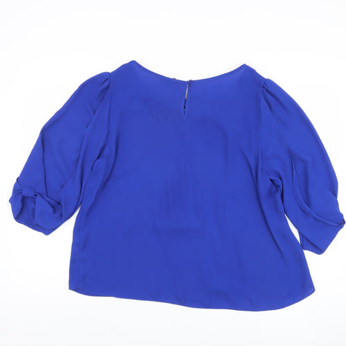 Wallis Blue Beaded 3/4 Sleeve Blouse Women Size 20