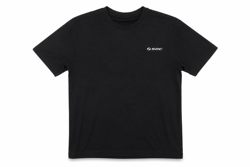 Front view of SOC Men's Black Medium T-Shirt - Regular Fit, Gym Ready