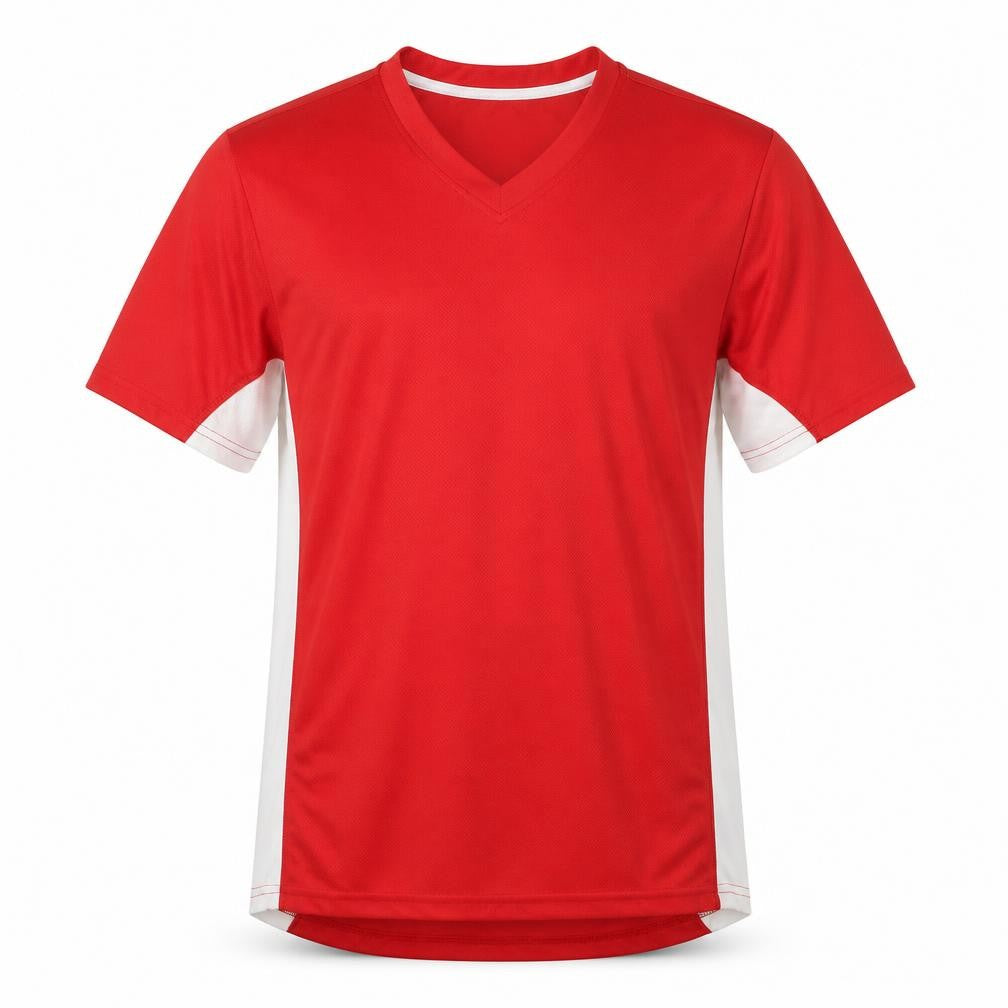 Front view of Crivit Men's Red V-Neck Pullover T-Shirt, M