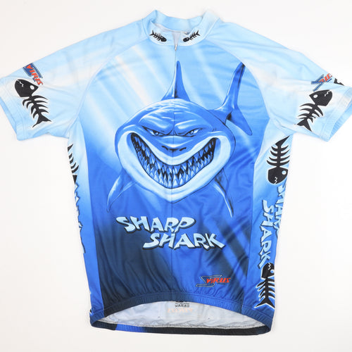 S Virus Men's Blue XL Cycling Jersey with Shark Design