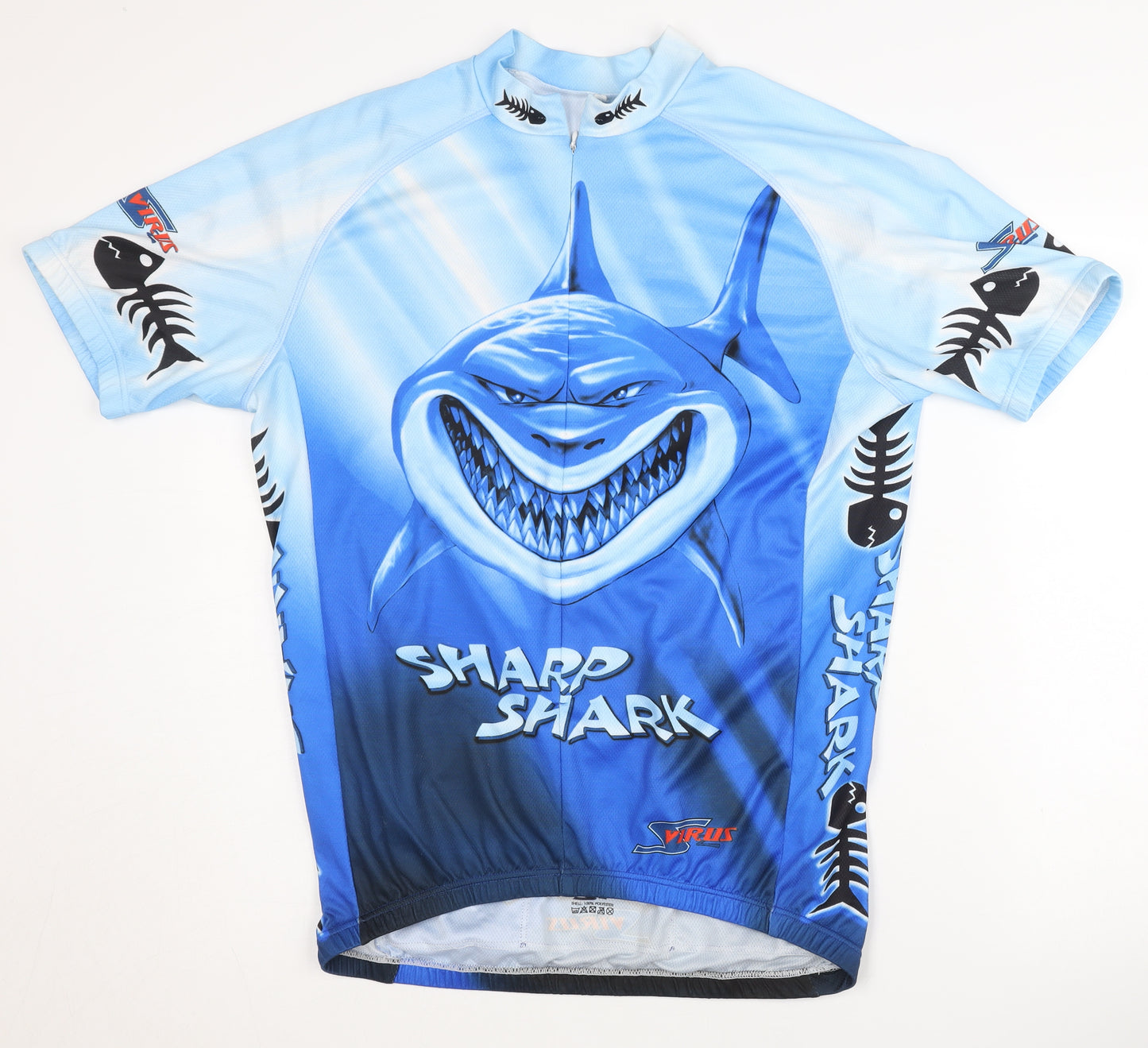 S Virus Men's Blue XL Cycling Jersey with Shark Design