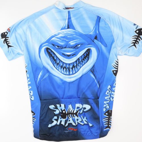 S Virus Men's Blue XL Cycling Jersey with Shark Design
