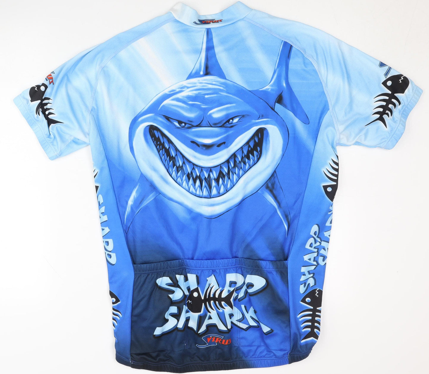 S Virus Men's Blue XL Cycling Jersey with Shark Design