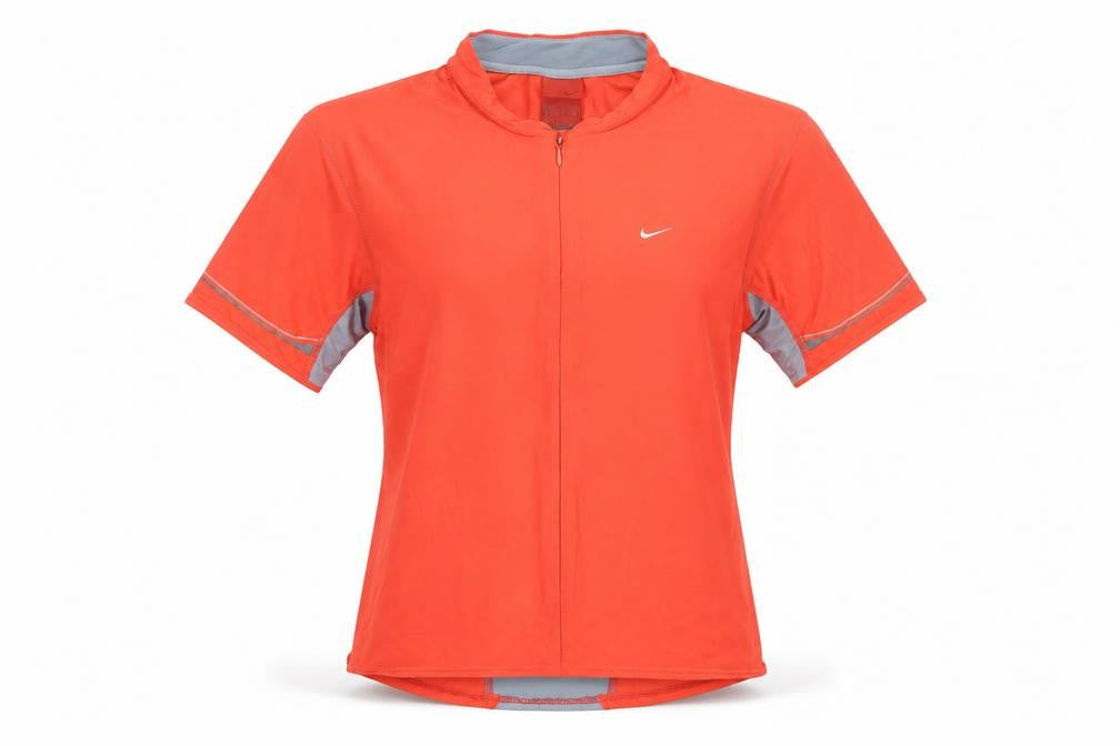 Front view of Nike unisex orange jersey activewear top, size 14