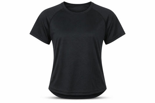 Front view of Alex Athletic Women's Black Gym T-Shirt, size 8